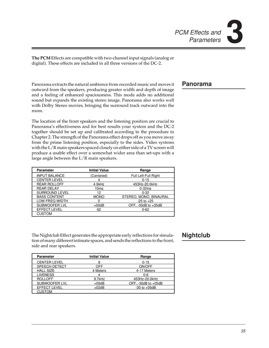 Lexicon DC-2 owner manual Panorama, Nightclub 