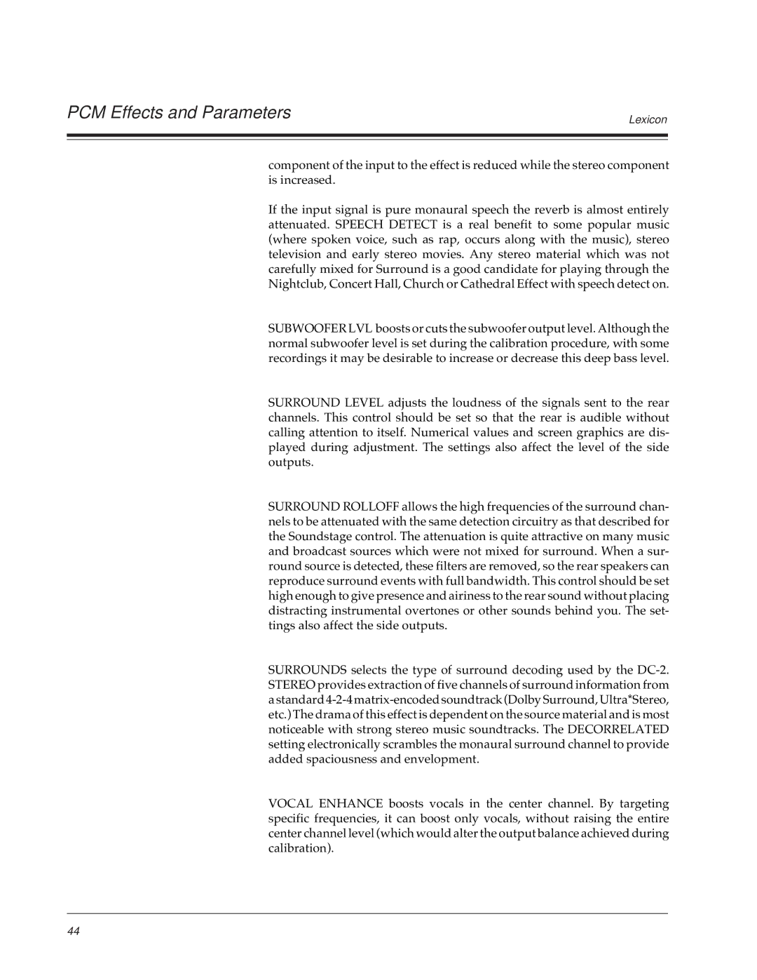 Lexicon DC-2 owner manual PCM Effects and Parameters 