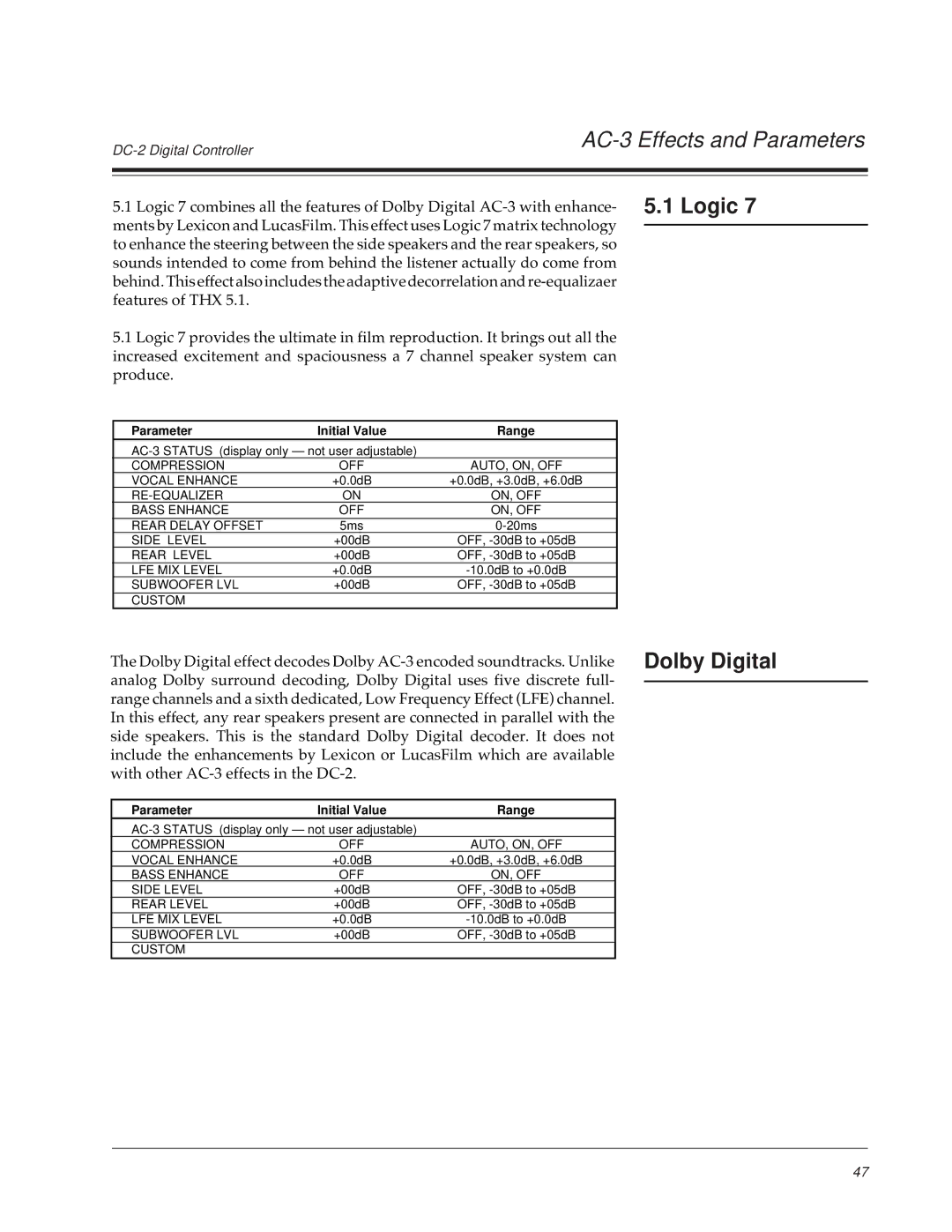 Lexicon DC-2 owner manual Logic, Dolby Digital 