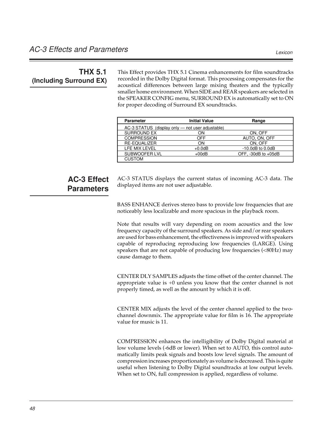 Lexicon DC-2 owner manual Thx, Including Surround EX 