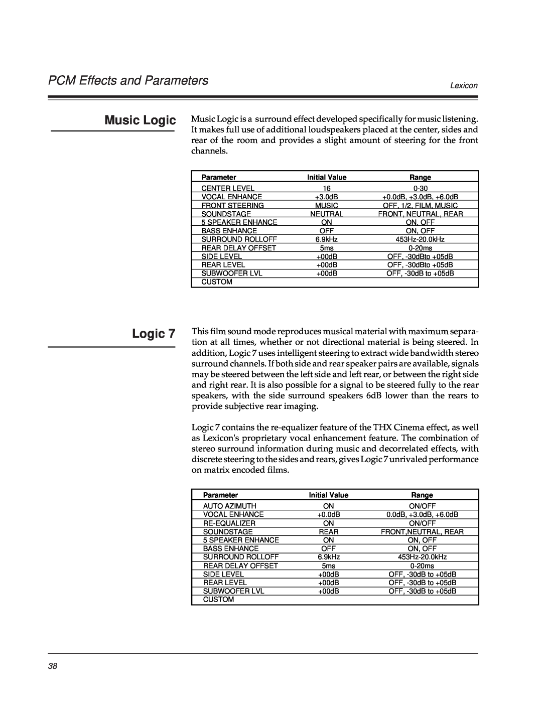Lexicon DC-2 owner manual Music Logic, PCM Effects and Parameters 