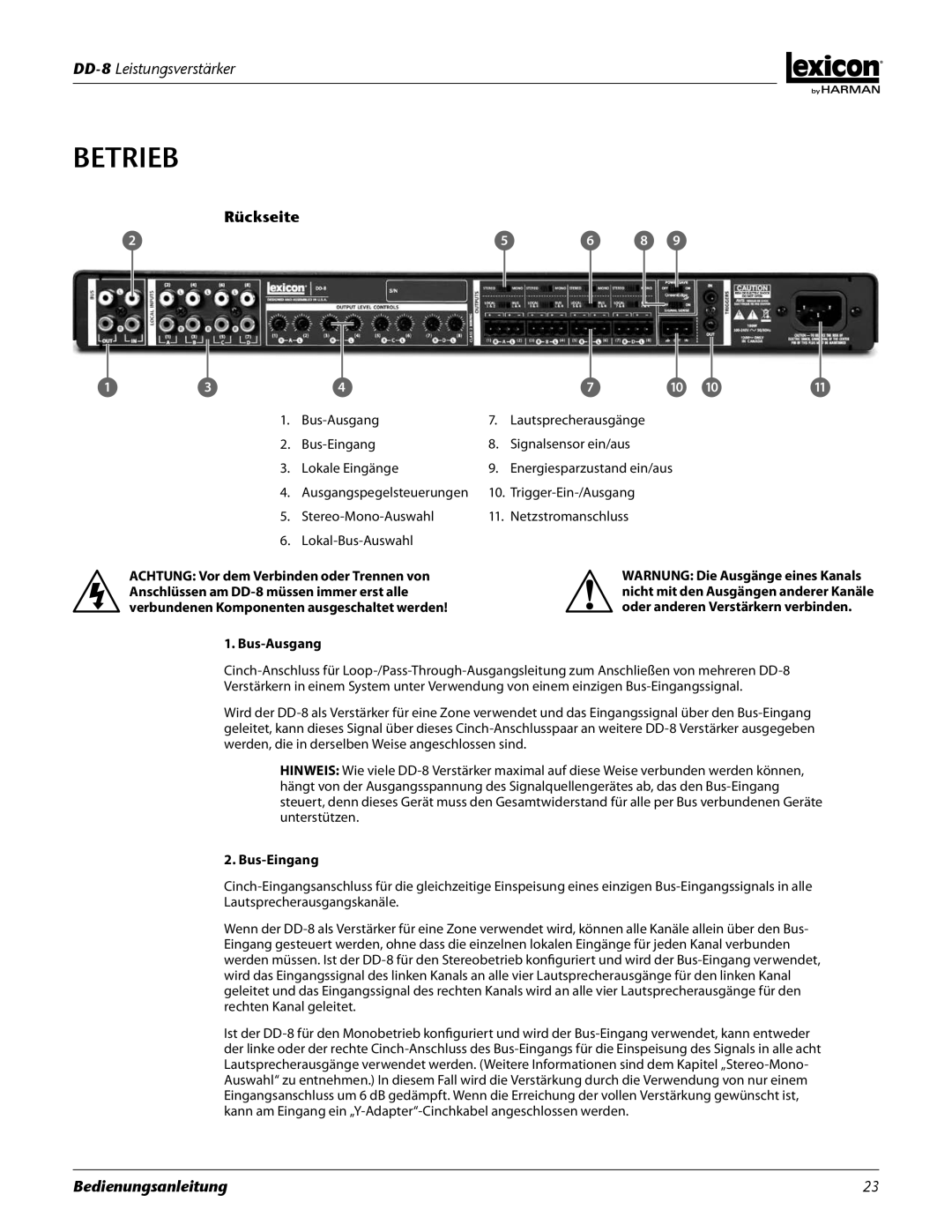 Lexicon DD-8 manual Rückseite, Bus-Ausgang, Bus-Eingang 