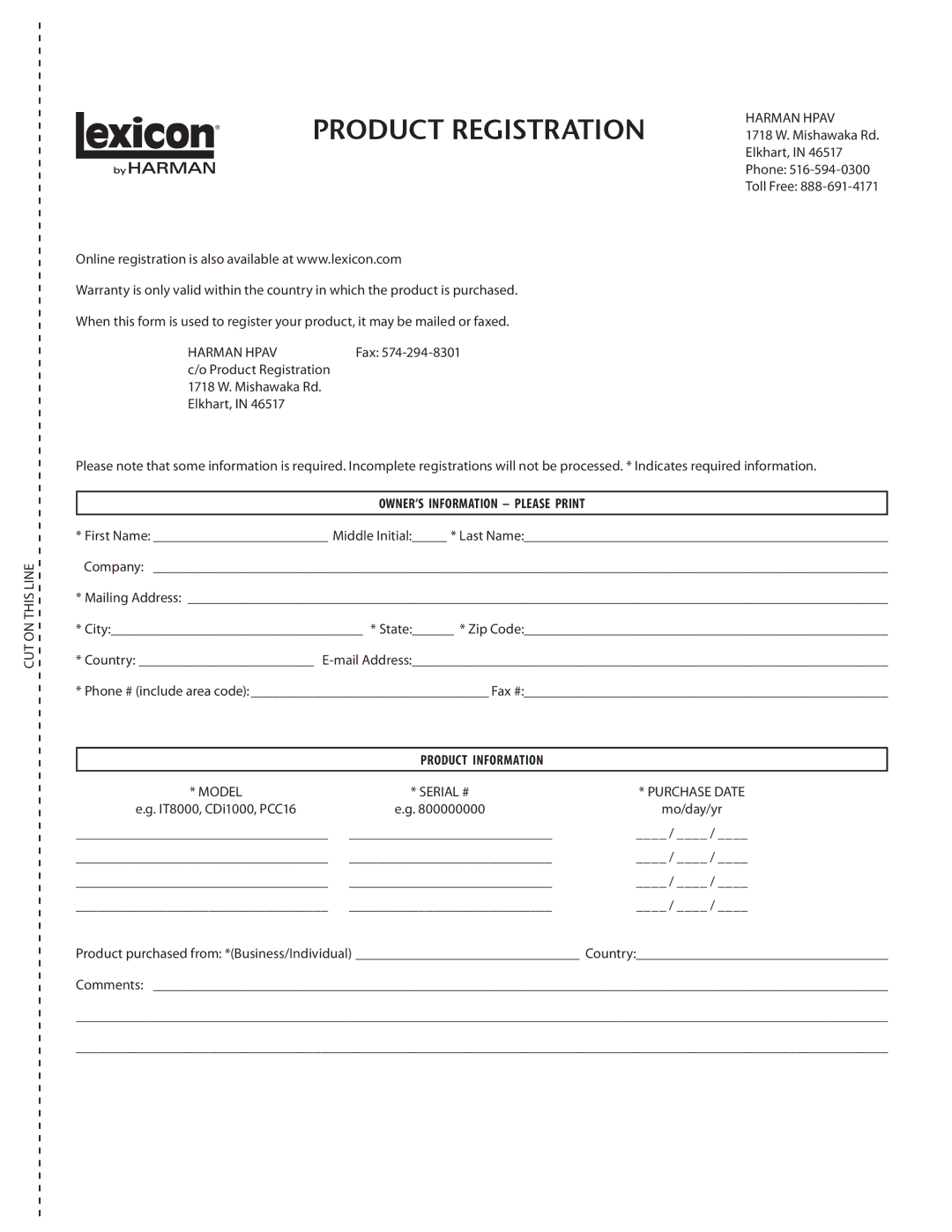 Lexicon DD-8 manual Product Registration 