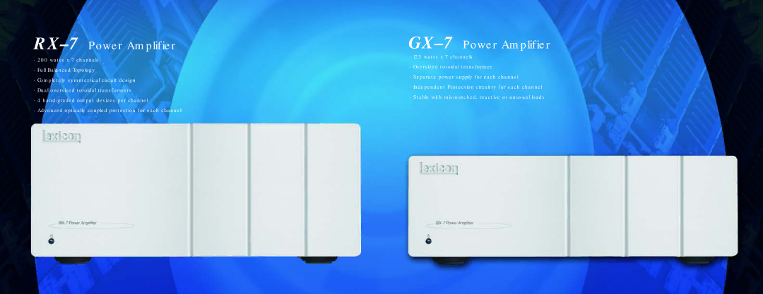 Lexicon specifications RX-7Power Amplifier, GX-7Power Amplifier 