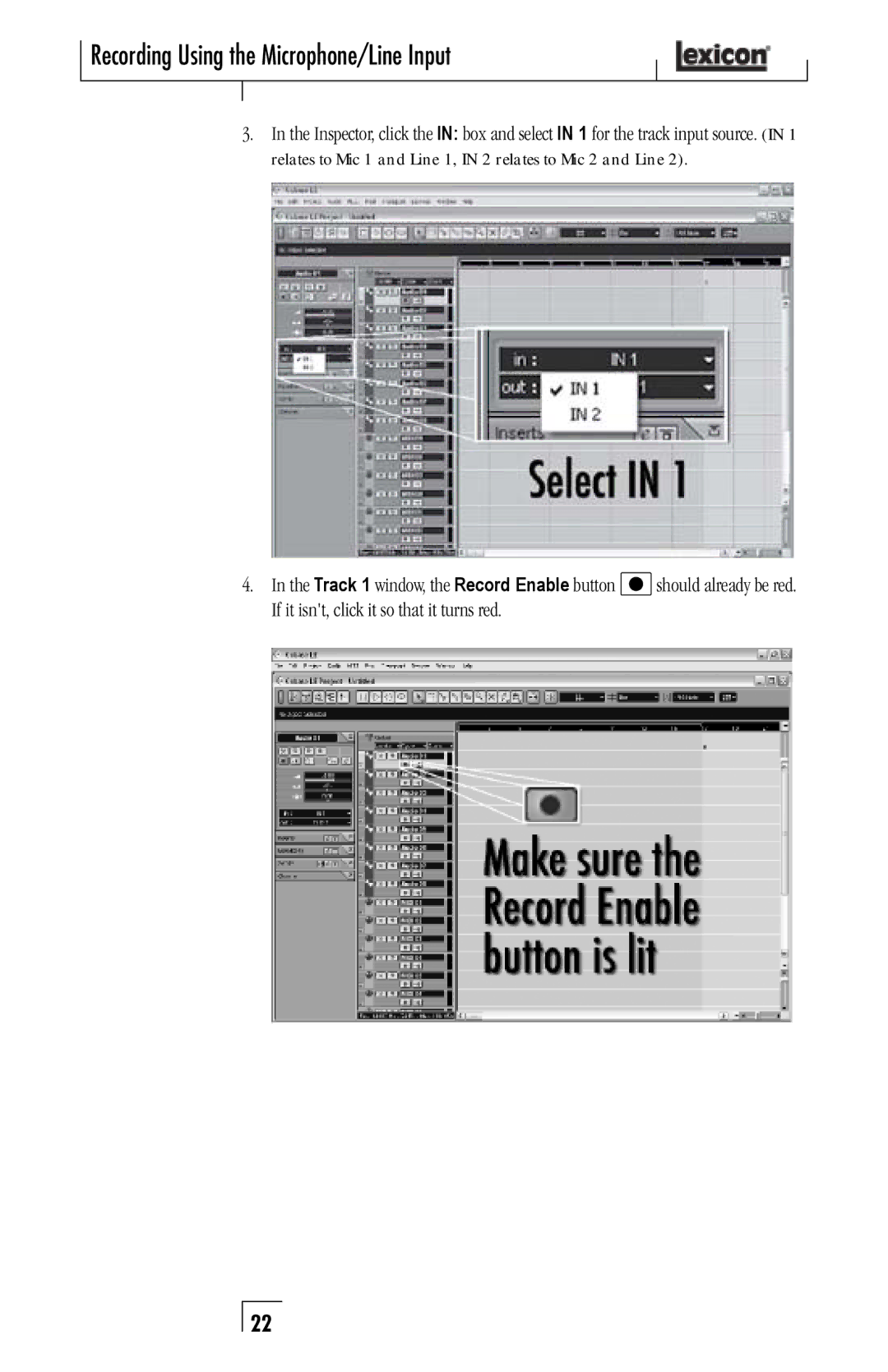 Lexicon Lambda Desktop Recording Studio owner manual Recording Using the Microphone/Line Input 