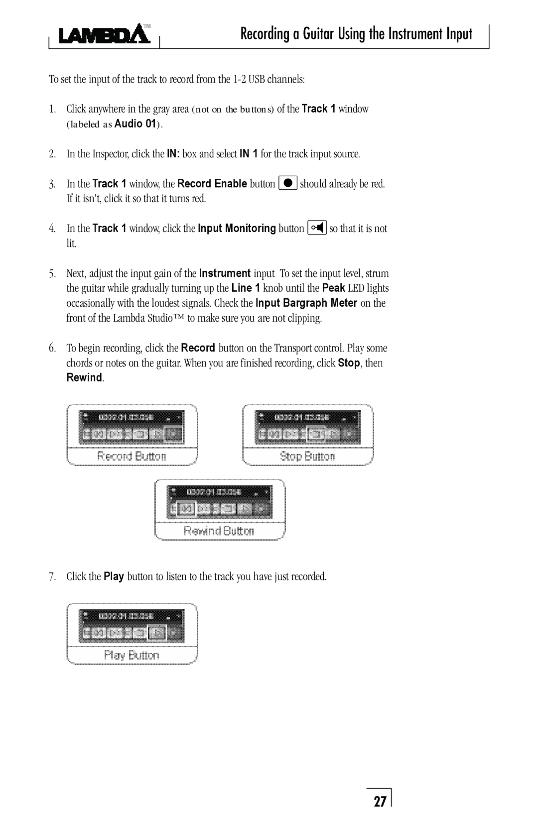 Lexicon Lambda Desktop Recording Studio owner manual Rewind 