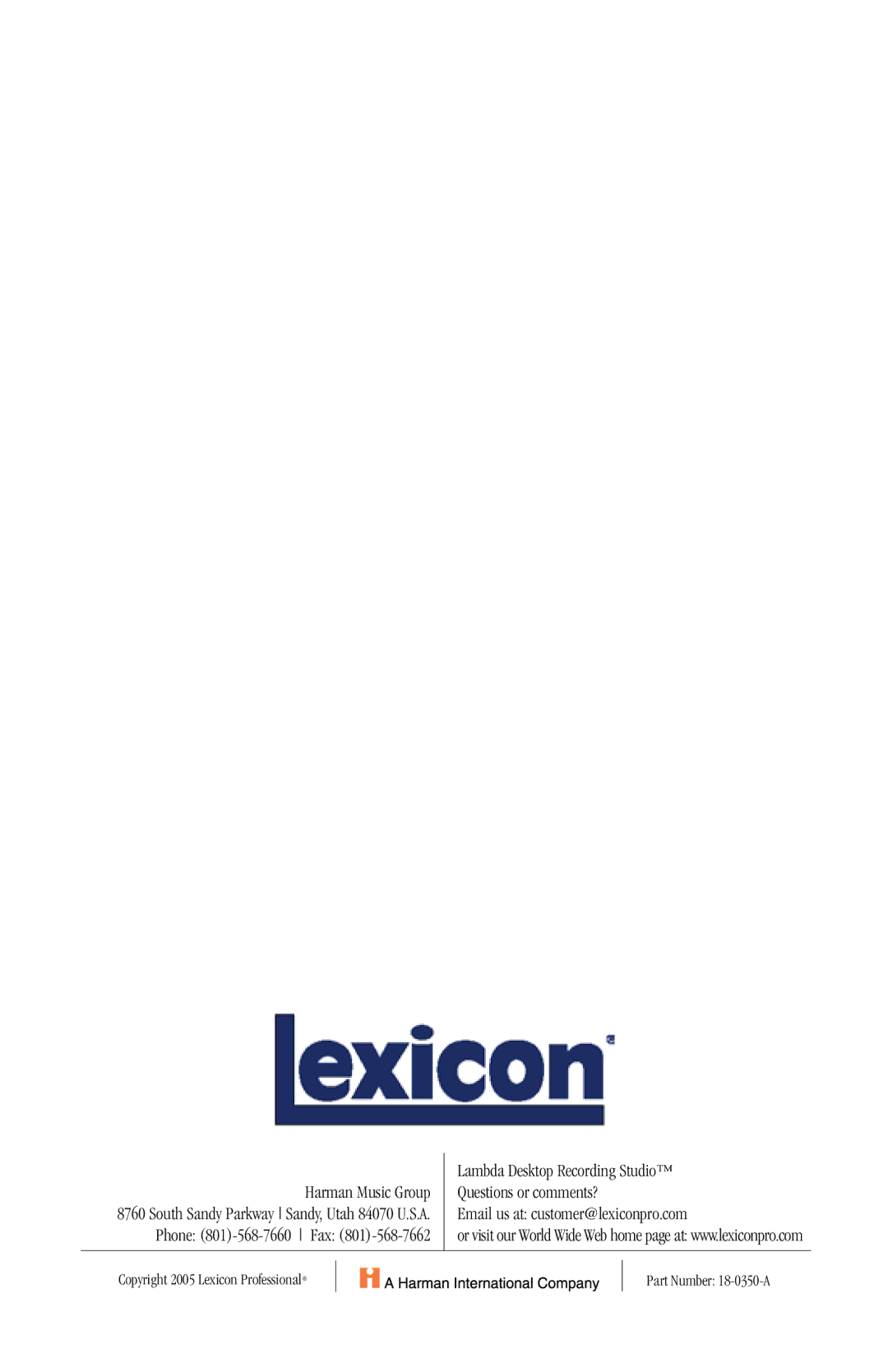 Lexicon Lambda Desktop Recording Studio owner manual 