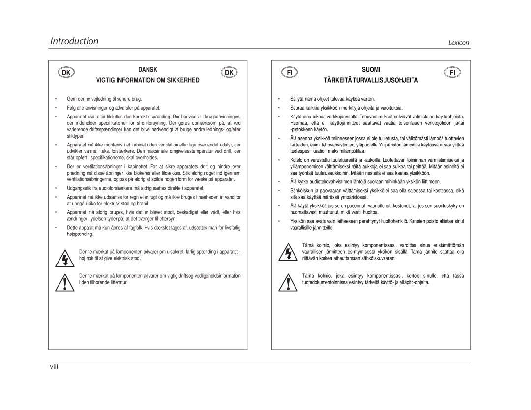 Lexicon Lexicon MC-12 manual Viii 