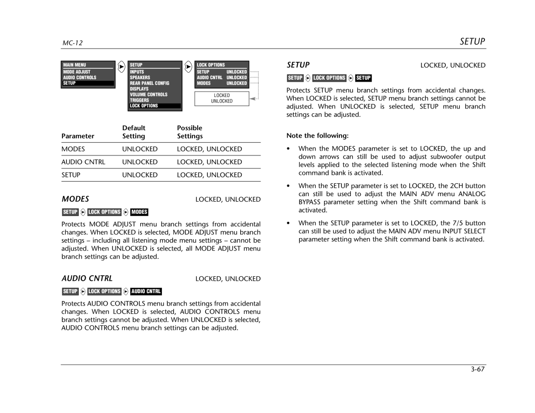 Lexicon Lexicon MC-12 manual Setup, Modes, Audio Cntrl 