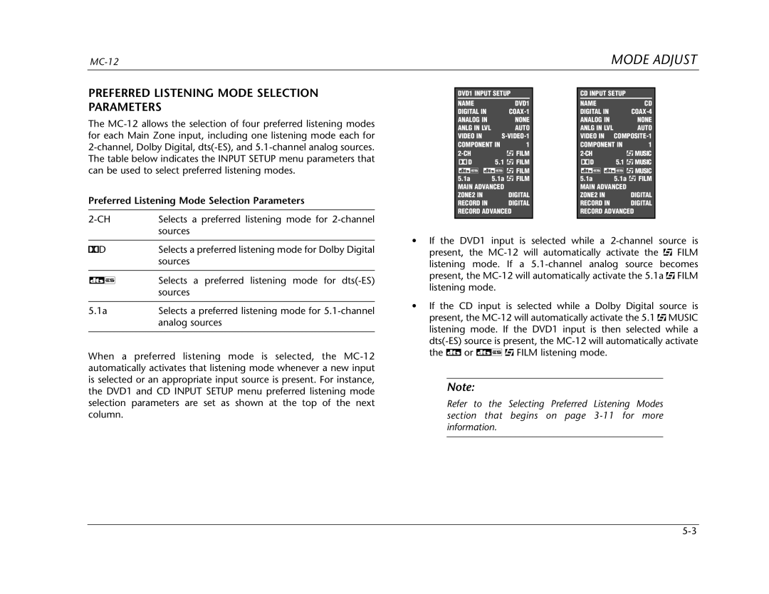 Lexicon Lexicon MC-12 manual Preferred Listening Mode Selection Parameters 