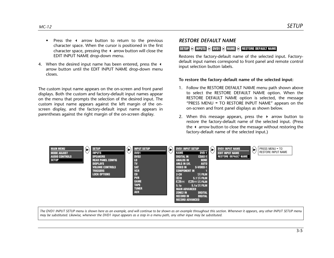 Lexicon Lexicon MC-12 manual Restore Default Name, To restore the factory-default name of the selected input 