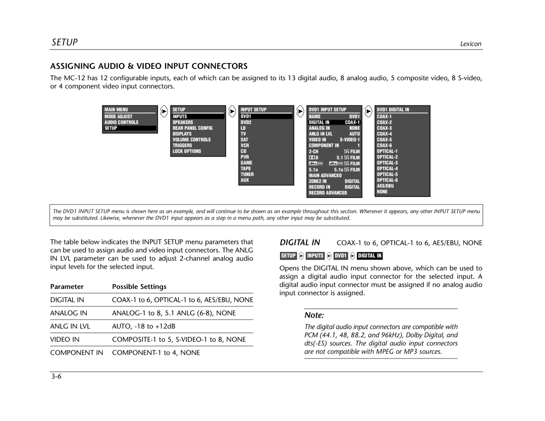 Lexicon Lexicon MC-12 manual Assigning Audio & Video Input Connectors, Component 