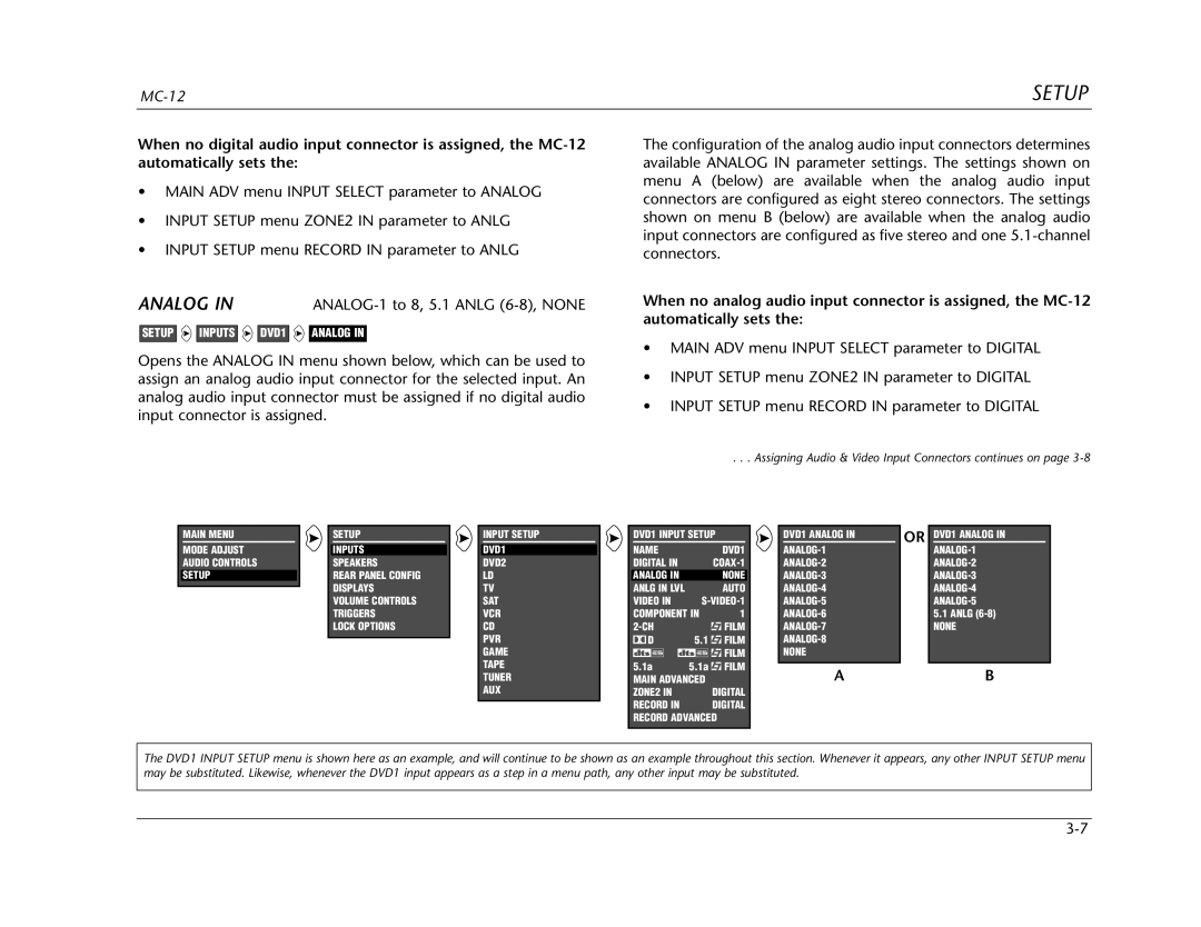 Lexicon Lexicon MC-12 manual Analog, Assigning Audio & Video Input Connectors continues on 