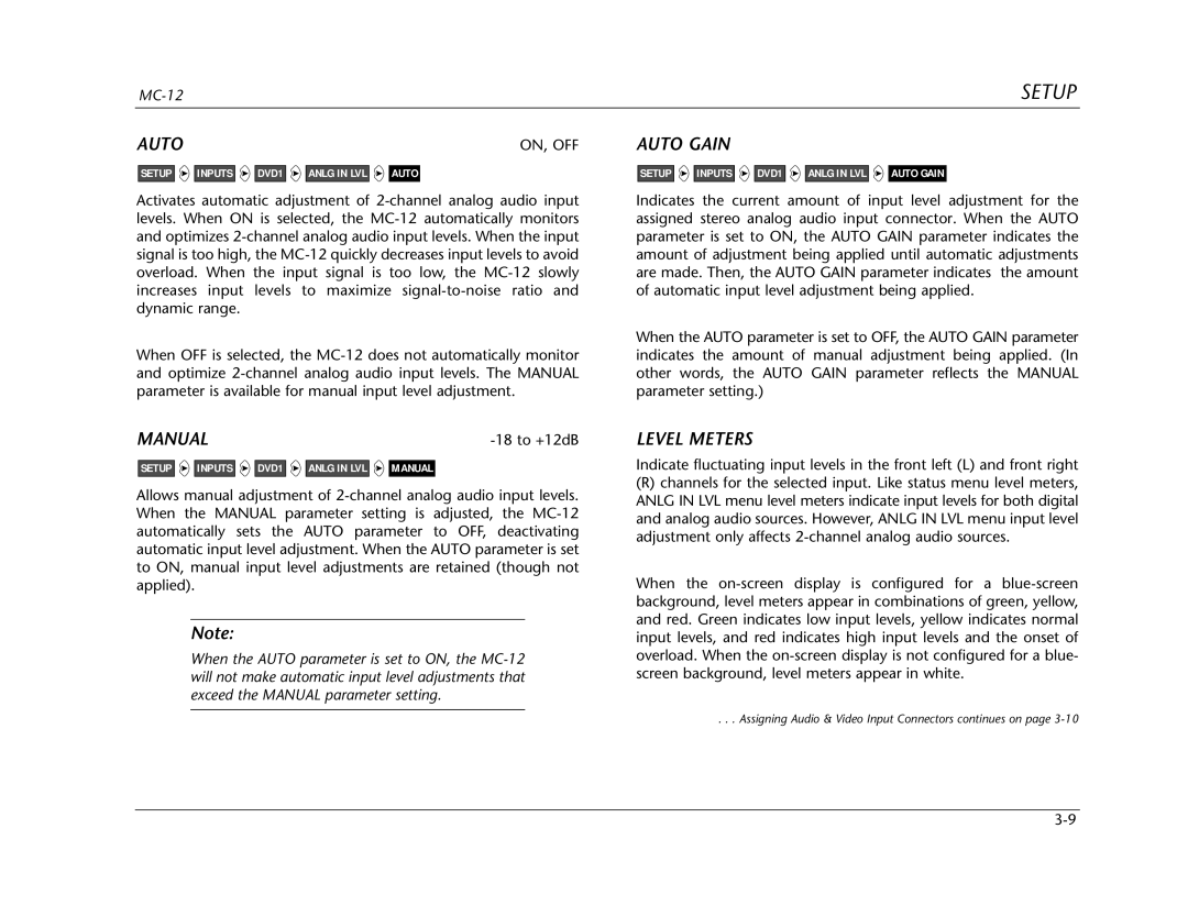 Lexicon Lexicon MC-12 manual Manual, Auto Gain, Level Meters 