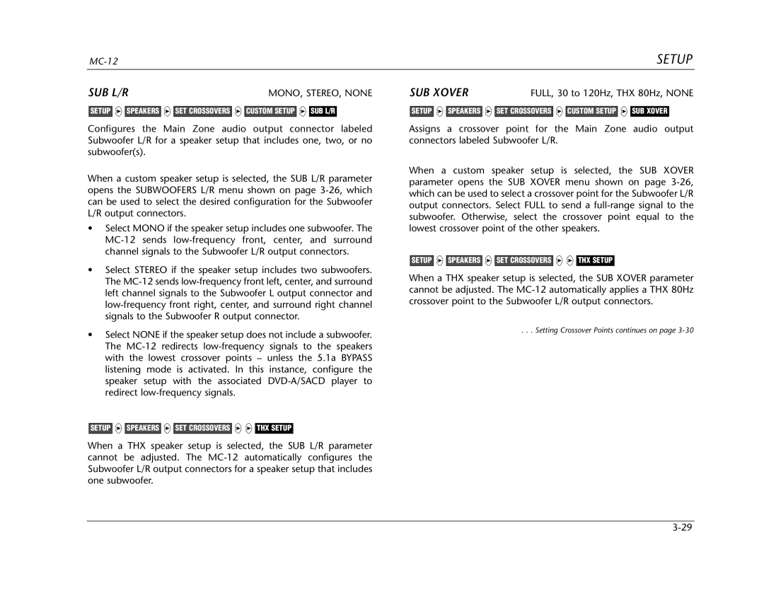 Lexicon Lexicon MC-12 manual Sub L/R, SUB Xover 