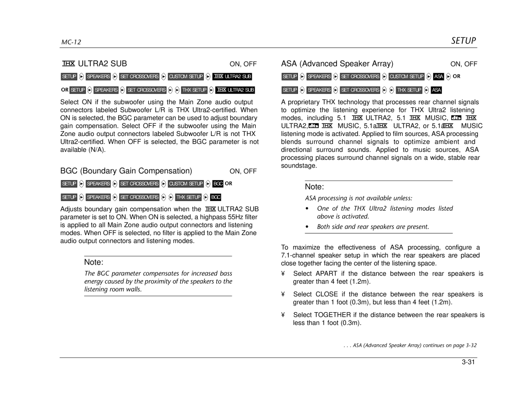 Lexicon Lexicon MC-12 manual ULTRA2 SUB, BGC Boundary Gain Compensation, ASA Advanced Speaker Array 