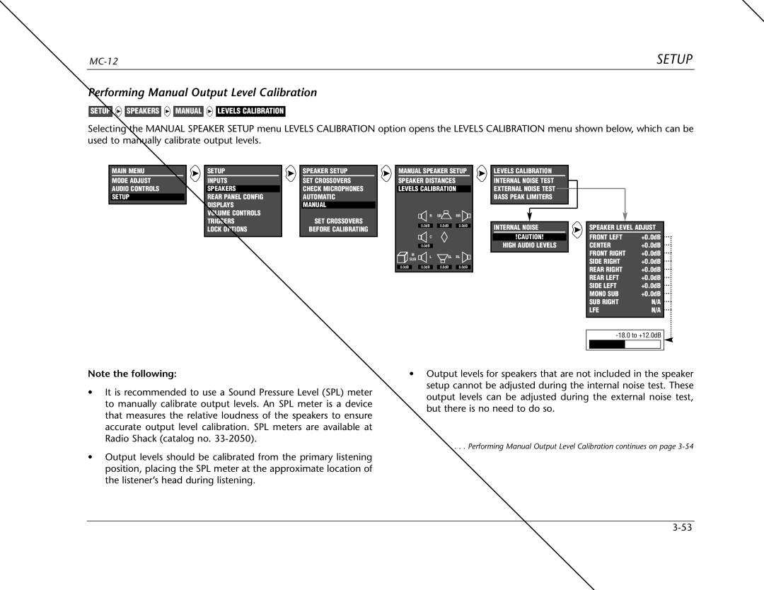 Lexicon Lexicon MC-12 manual Performing Manual Output Level Calibration continues on 