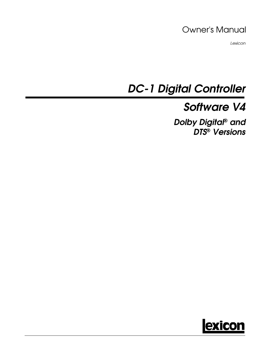 Lexicon Lexicon Part #070-13234 owner manual DC-1 Digital Controller Software 