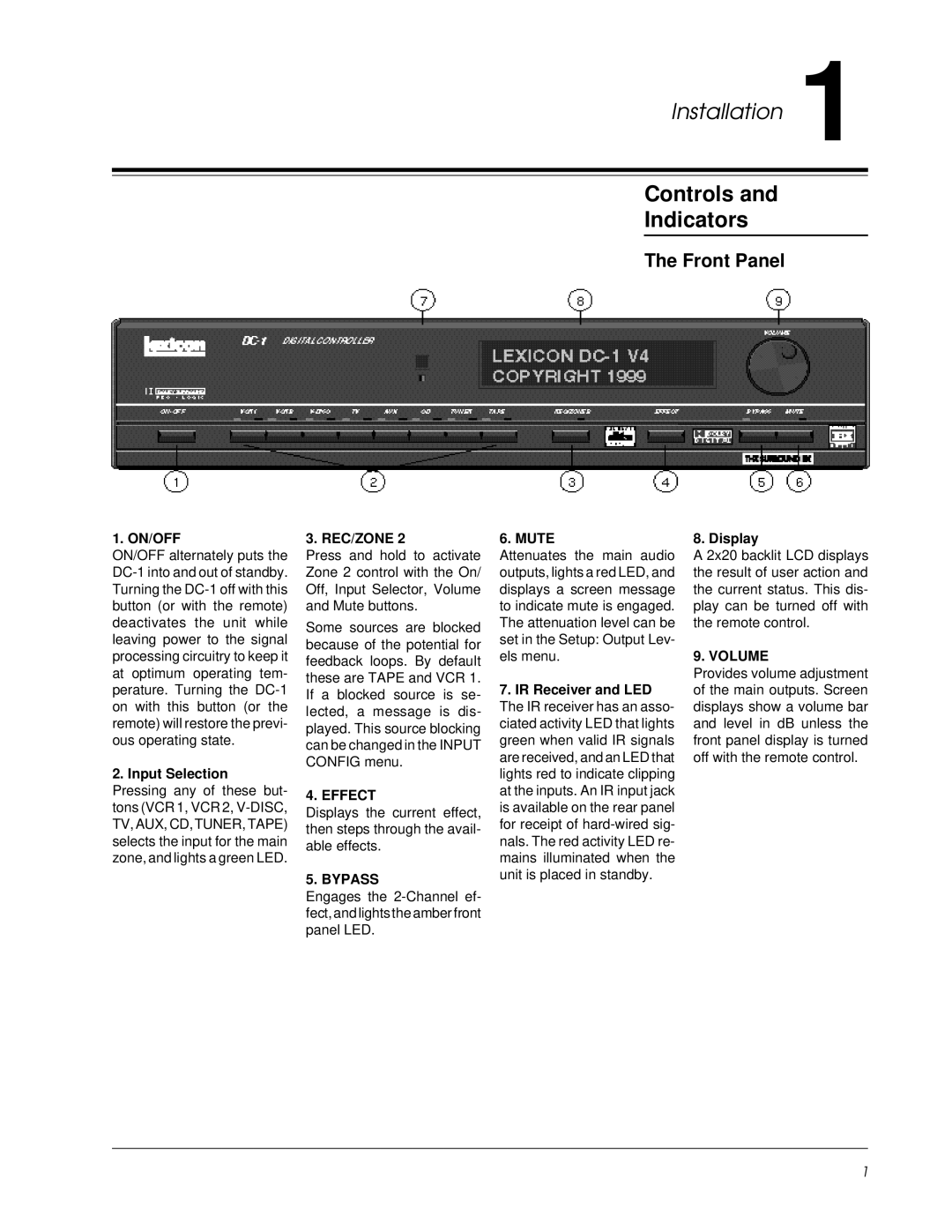 Lexicon Lexicon Part #070-13234 owner manual Controls and Indicators, Front Panel 