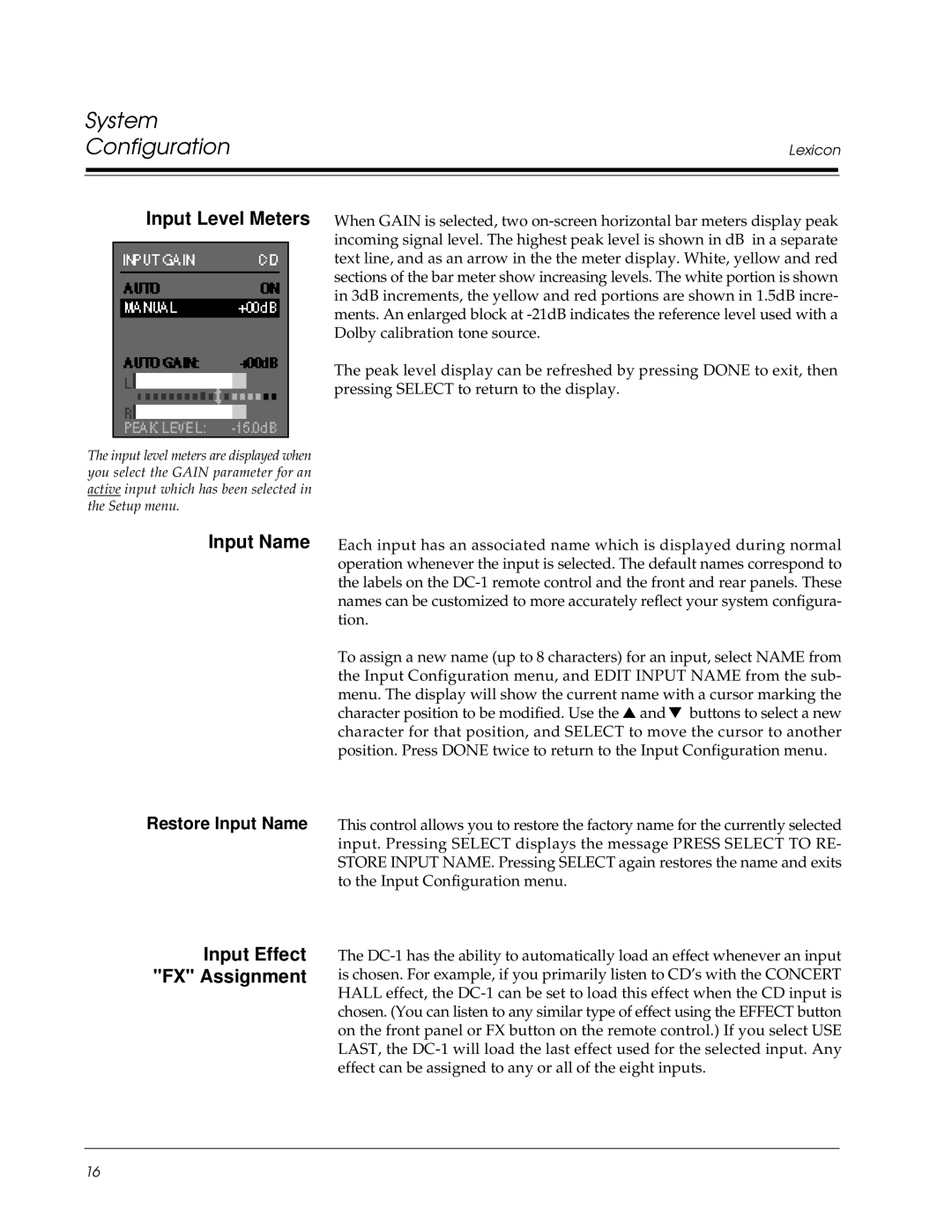 Lexicon Lexicon Part #070-13234 owner manual Input Effect FX Assignment, Restore Input Name 