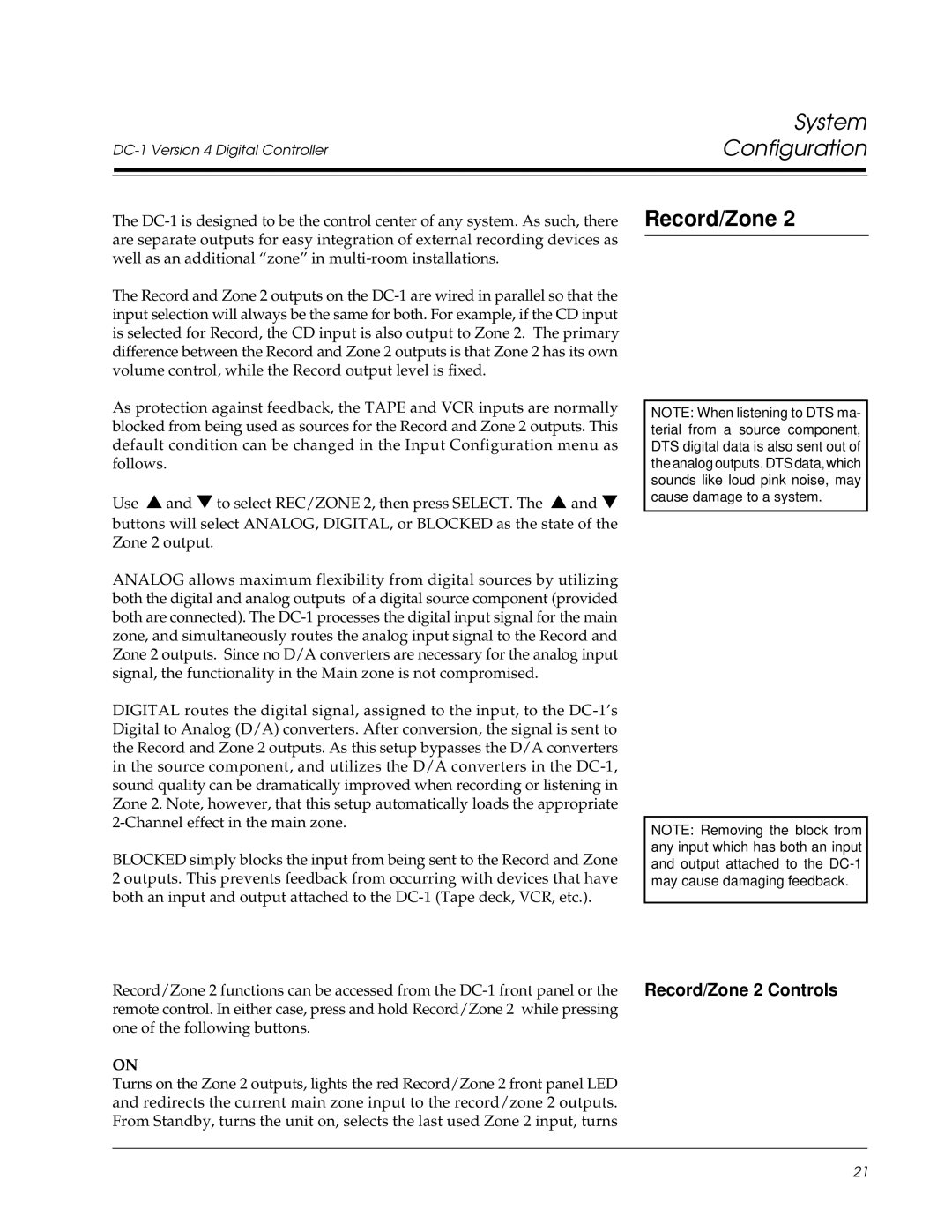 Lexicon Lexicon Part #070-13234 owner manual Record/Zone 2 Controls 