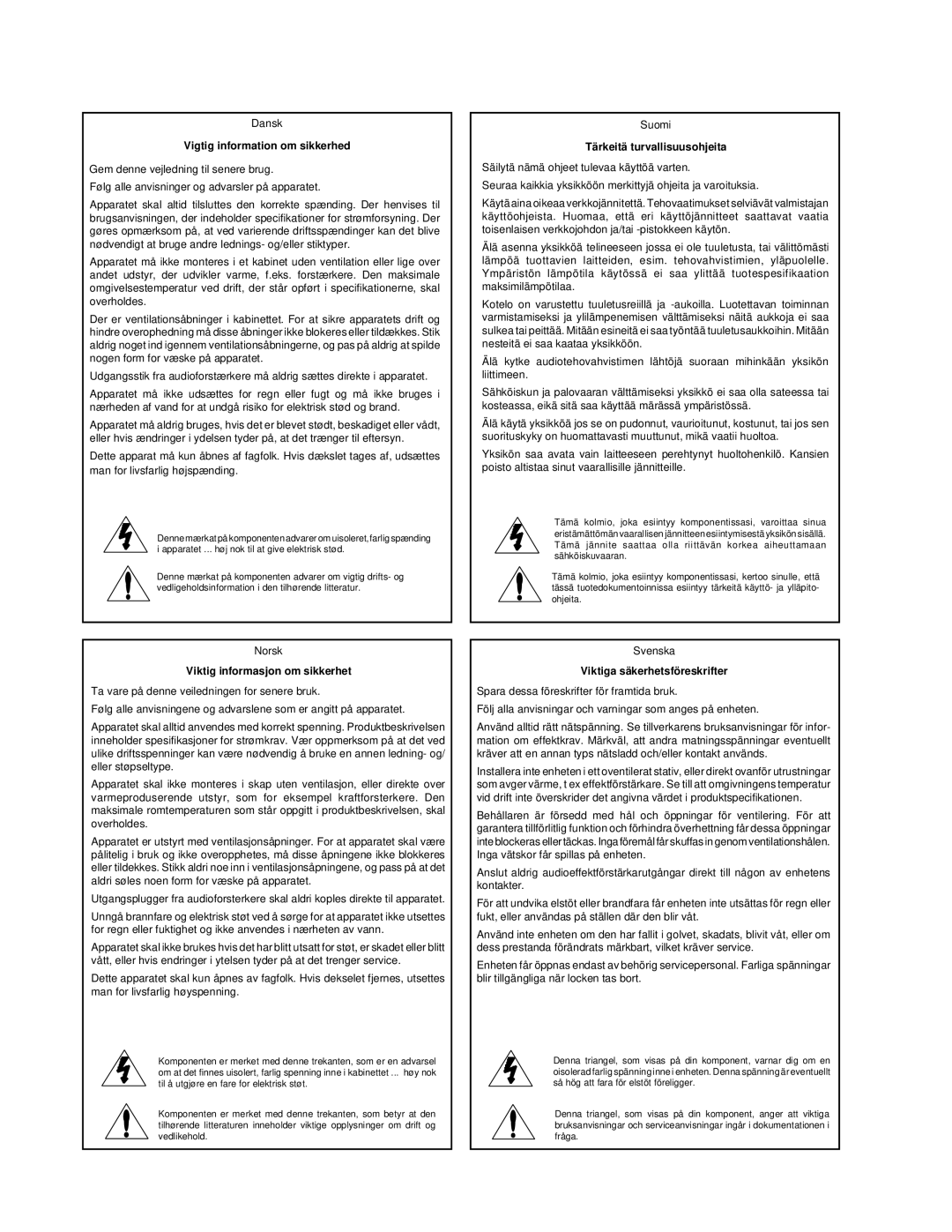 Lexicon Lexicon Part #070-13234 owner manual Vigtig information om sikkerhed 