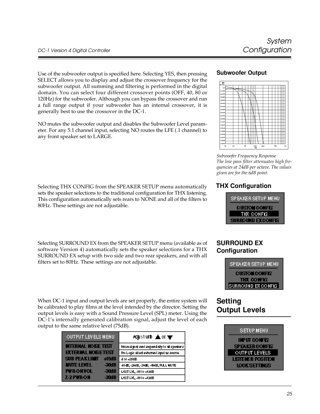 Lexicon Lexicon Part #070-13234 Setting Output Levels, THX Configuration Surround EX Configuration, Subwoofer Output 