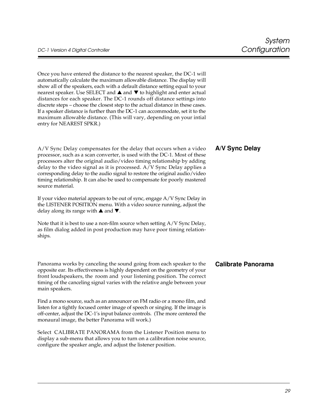 Lexicon Lexicon Part #070-13234 owner manual Sync Delay Calibrate Panorama 