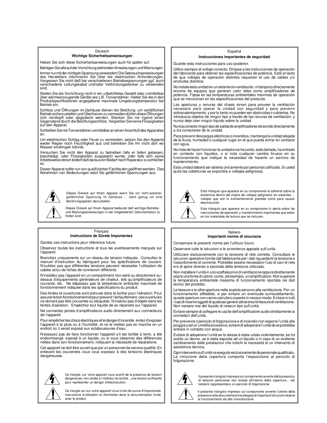 Lexicon Lexicon Part #070-13234 owner manual Wichtige Sicherheitsanweisungen 