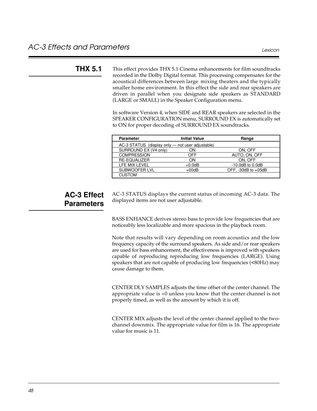 Lexicon Lexicon Part #070-13234 owner manual Thx, To on for proper decoding of Surround EX soundtracks 