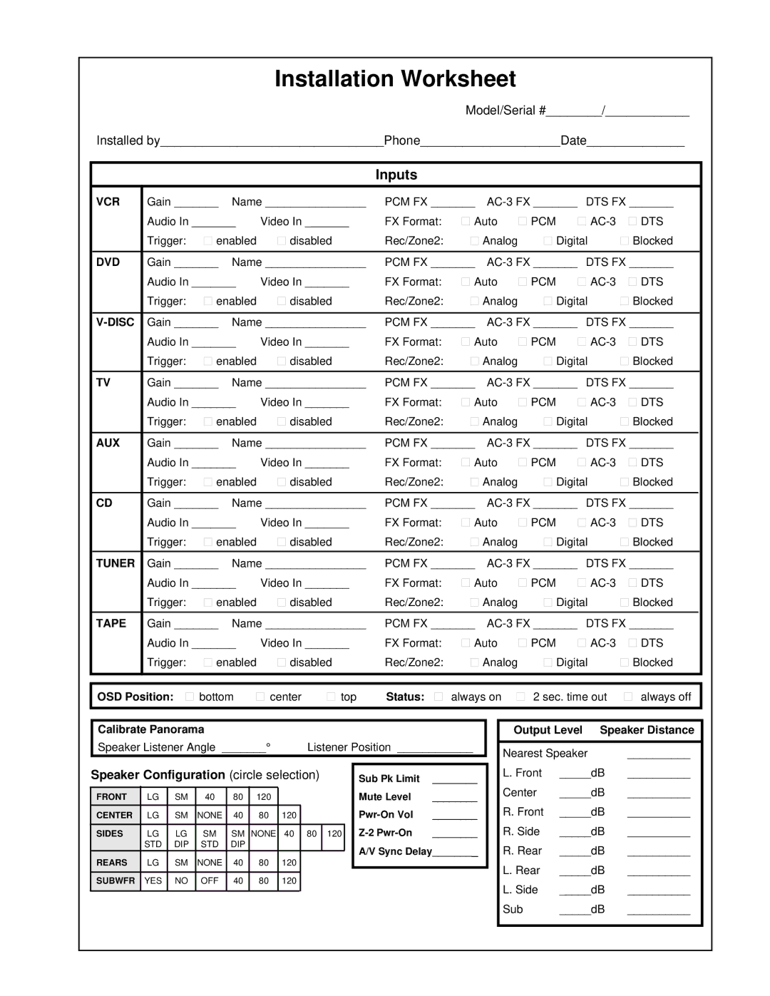 Lexicon Lexicon Part #070-13234 owner manual Inputs, Speaker Configuration circle selection 