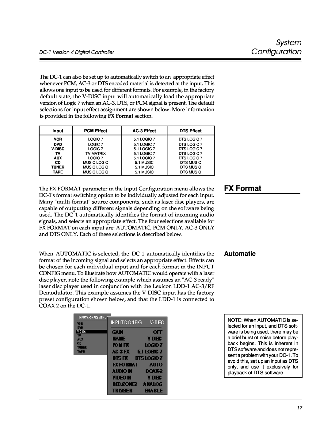 Lexicon Lexicon Part #070-13234 owner manual Automatic, System Configuration, DC-1Version 4 Digital Controller 