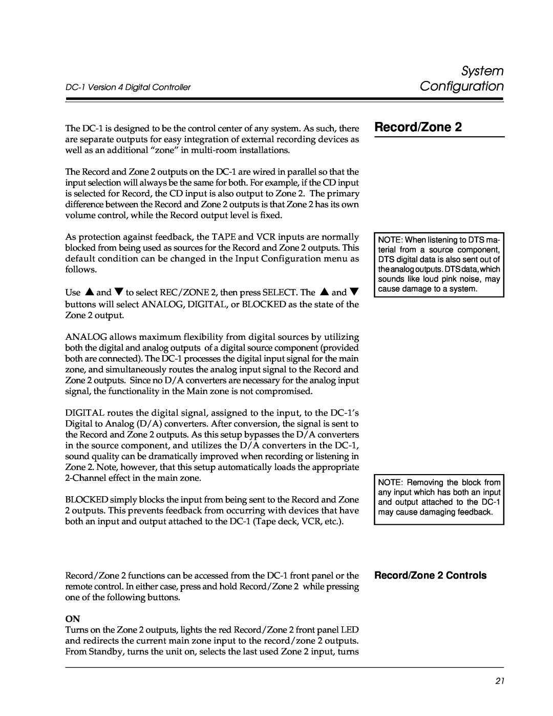 Lexicon Lexicon Part #070-13234 owner manual Record/Zone 2 Controls, System Configuration 