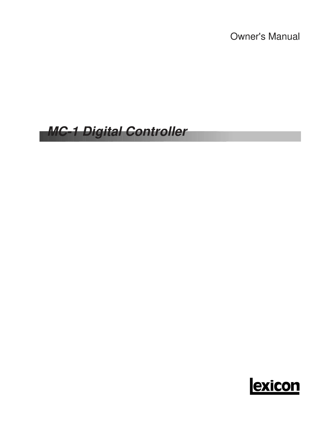 Lexicon owner manual MC-1 Digital Controller 