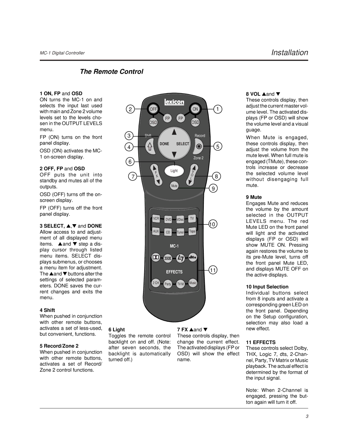 Lexicon MC-1 owner manual Installation, Remote Control 