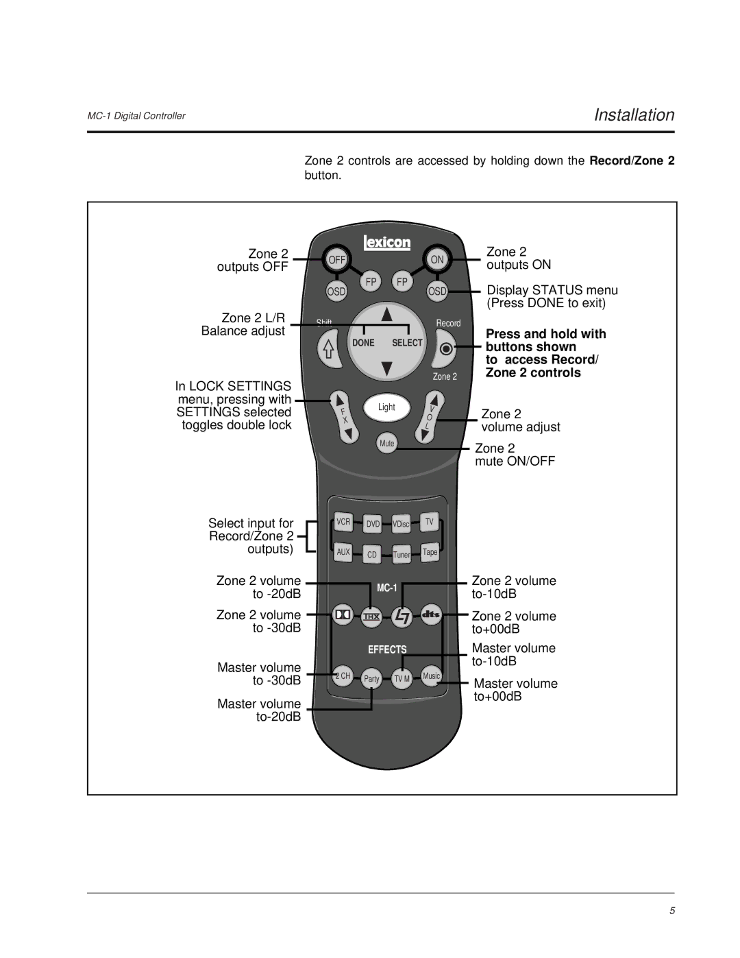 Lexicon MC-1 owner manual Press and hold with 