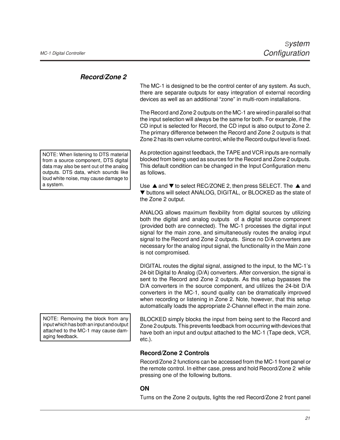 Lexicon MC-1 owner manual Record/Zone 2 Controls 