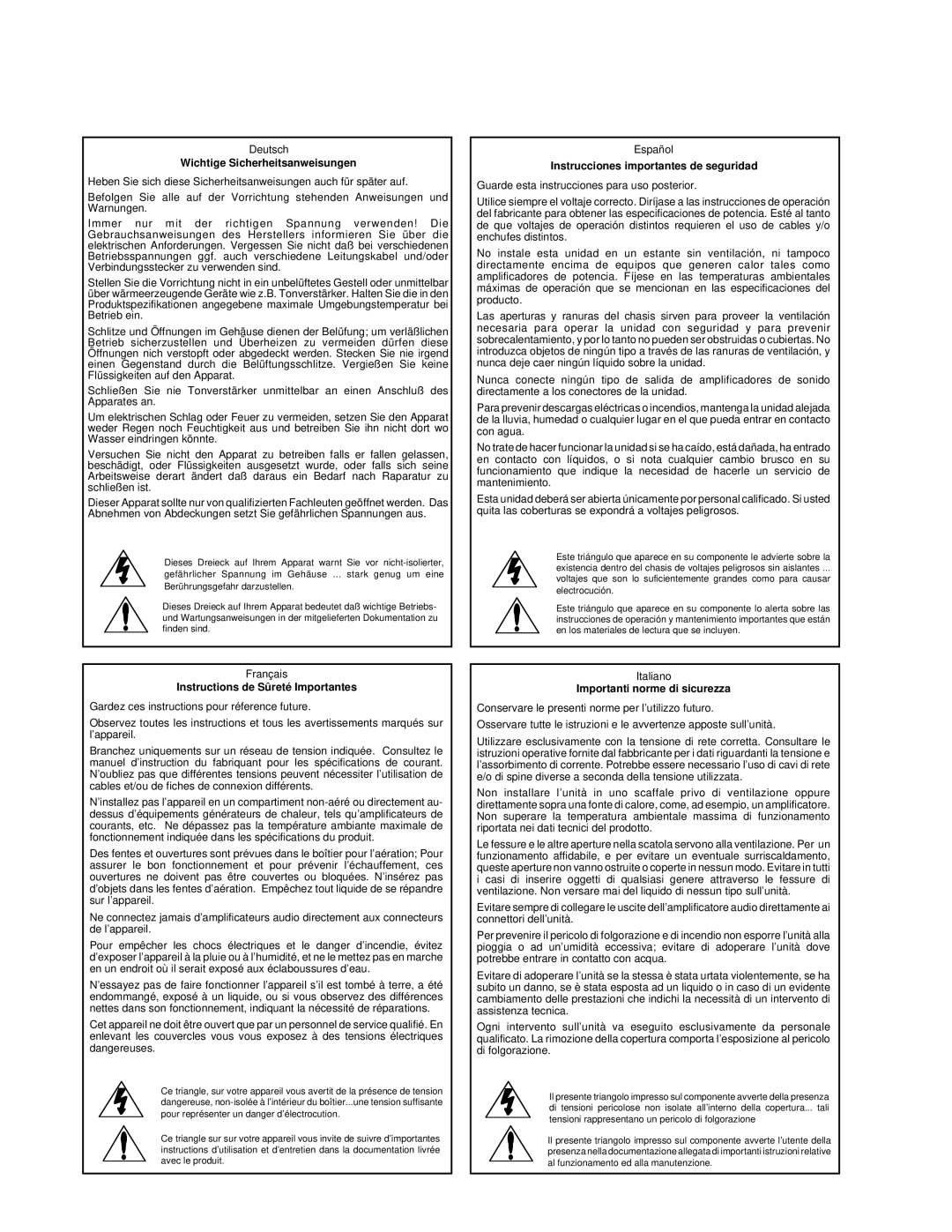 Lexicon MC-1 owner manual Wichtige Sicherheitsanweisungen 