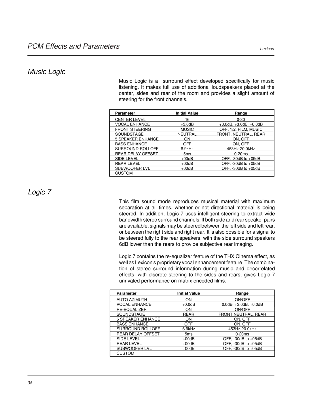 Lexicon MC-1 owner manual PCM Effects and Parameters Music Logic 