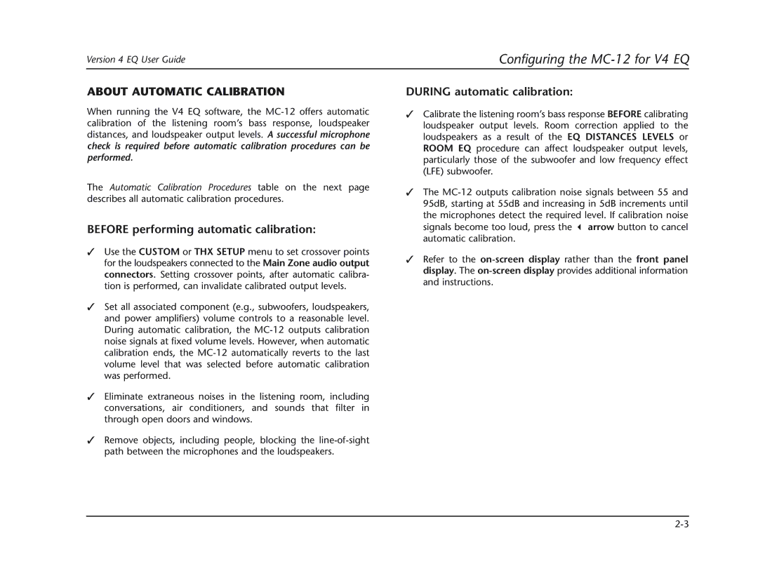 Lexicon manual Configuring the MC-12 for V4 EQ, About Automatic Calibration 