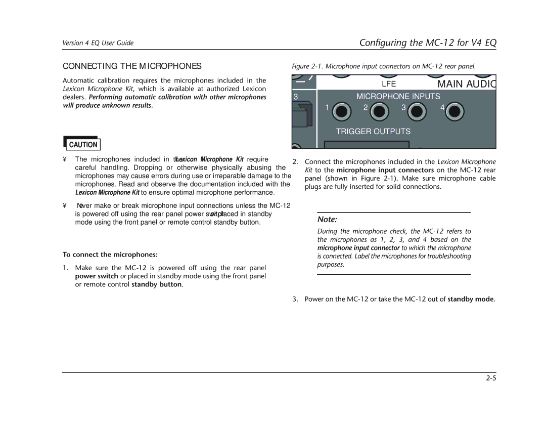 Lexicon MC-12 manual Connecting the Microphones 