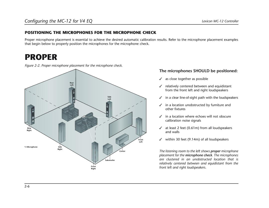 Lexicon MC-12 manual Proper, Positioning the Microphones for the Microphone Check 