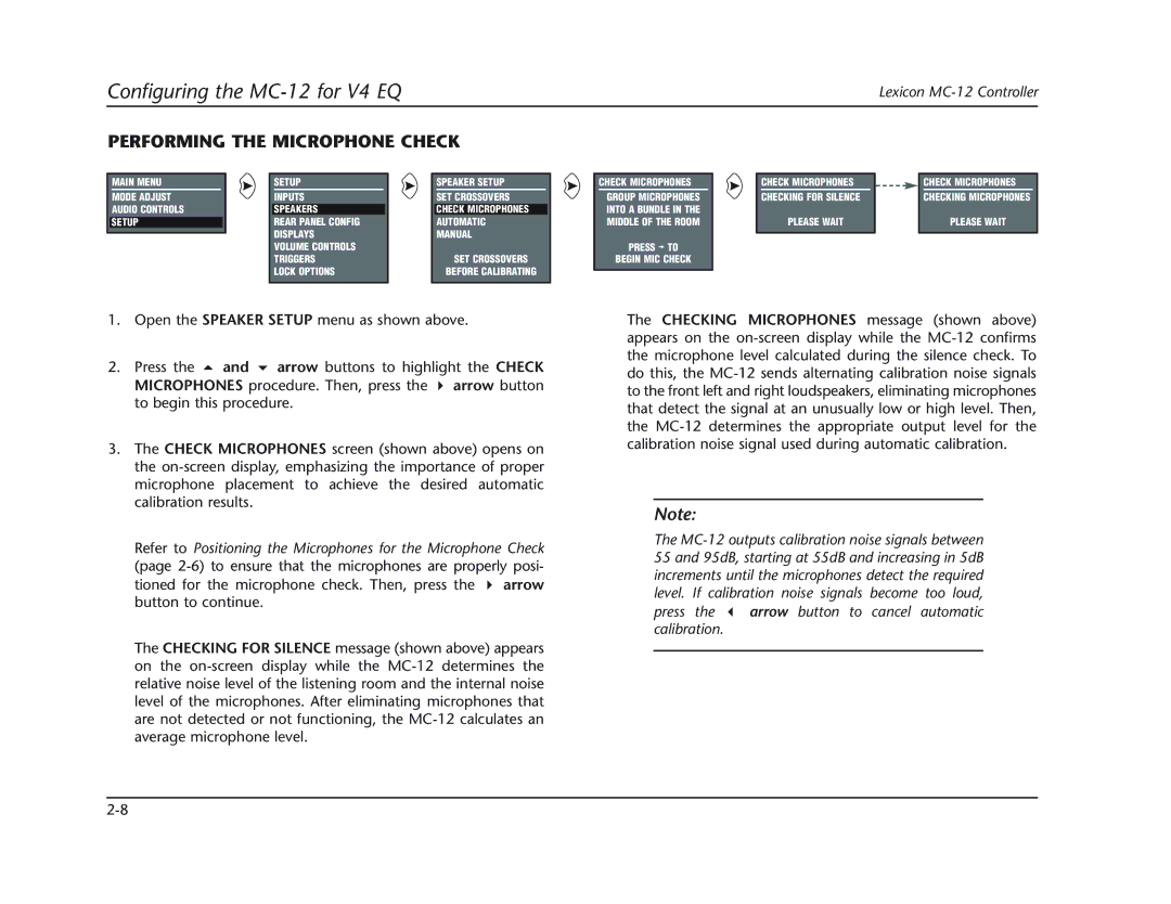 Lexicon MC-12 manual Performing the Microphone Check 