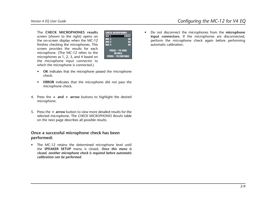 Lexicon MC-12 manual Once a successful microphone check has been performed 