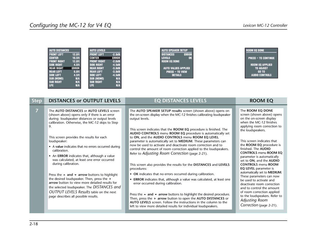 Lexicon MC-12 manual Adjusting Room 