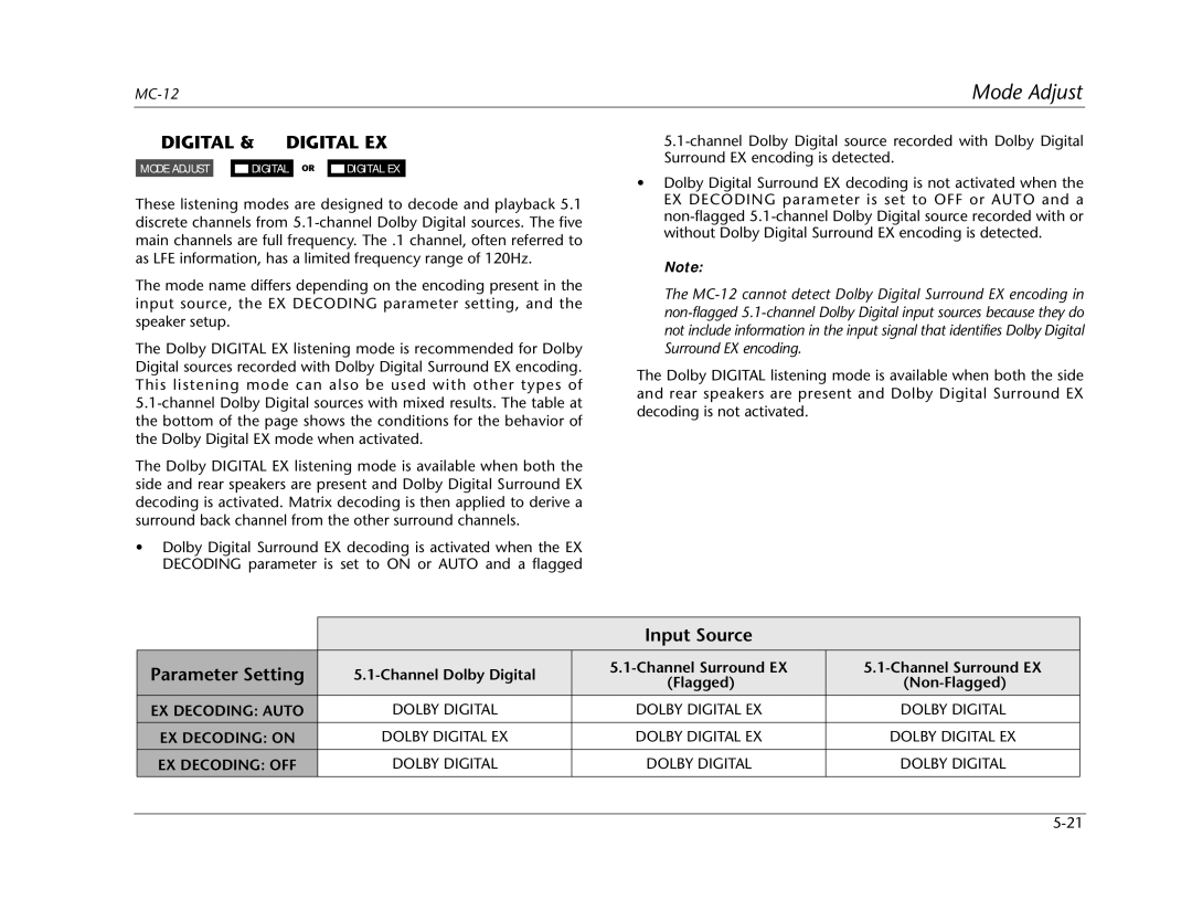 Lexicon MC-12 manual Digital & Digital EX, Flagged Non-Flagged 