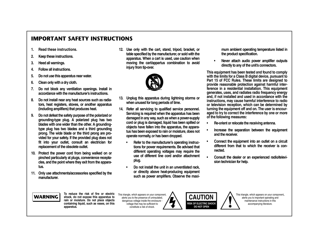 Lexicon MC-12 manual Important Safety Instructions, Containing liquid, such as vases, on this apparatus 