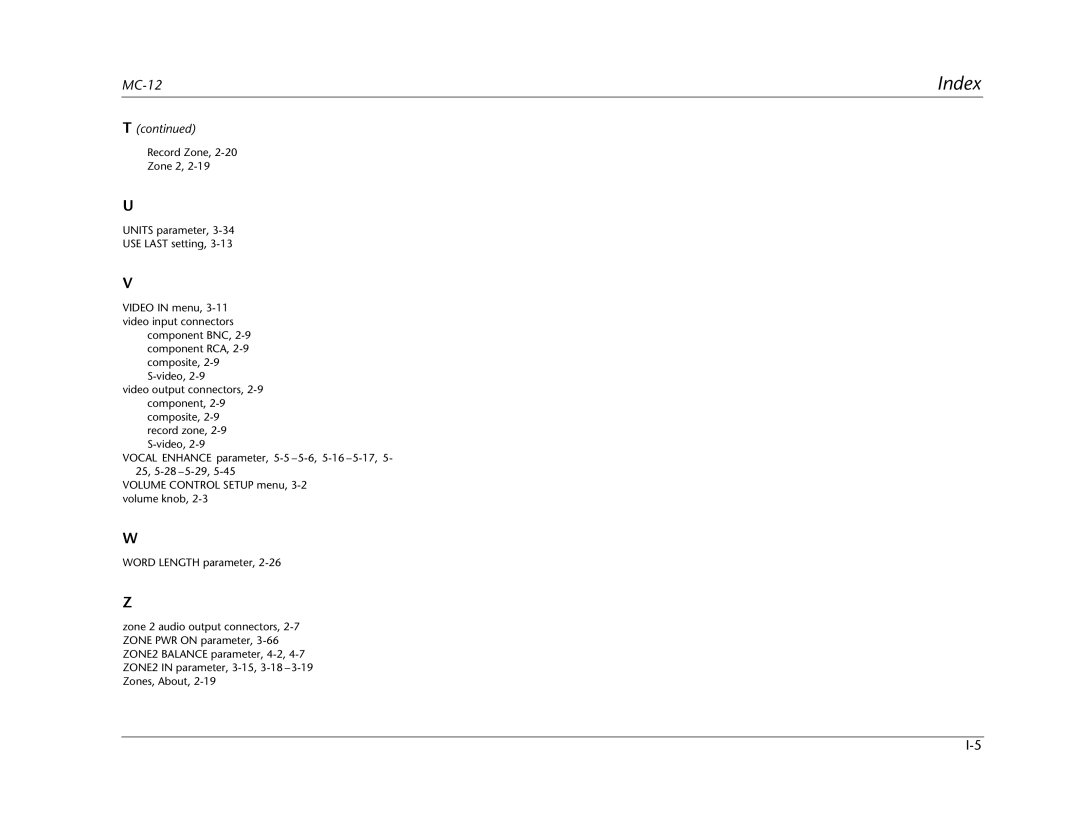 Lexicon MC-12 manual Index 