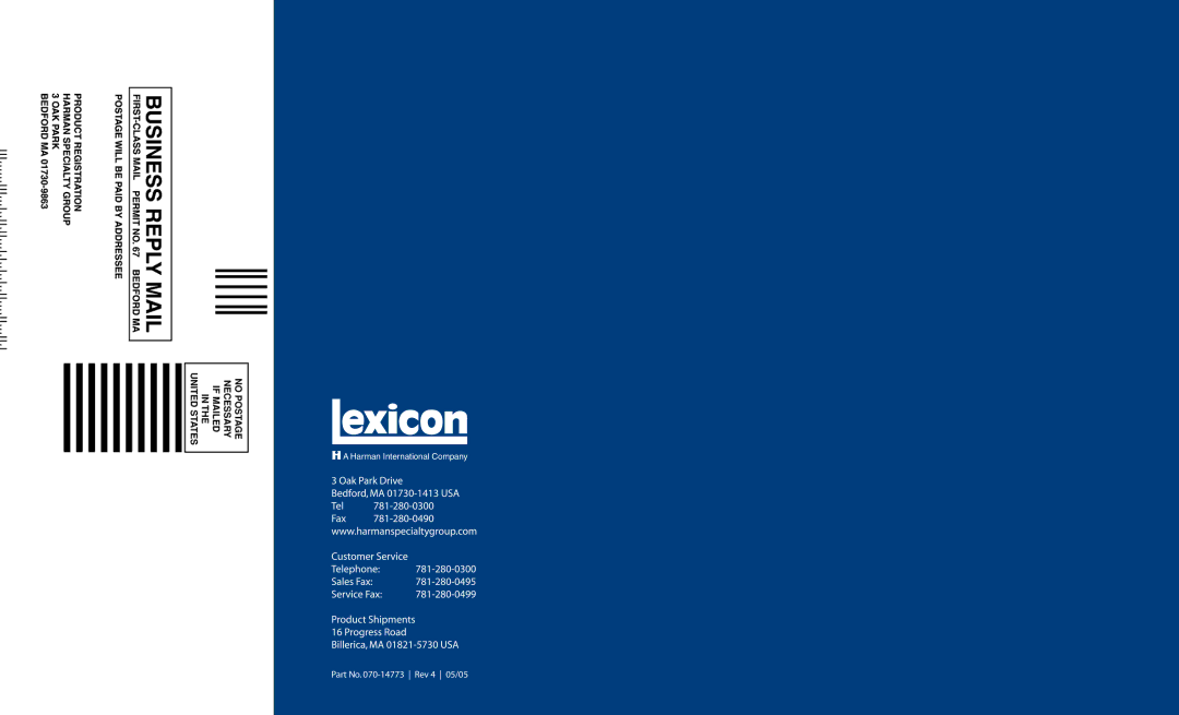 Lexicon MC-12 manual Part No -14773 Rev 4 05/05 