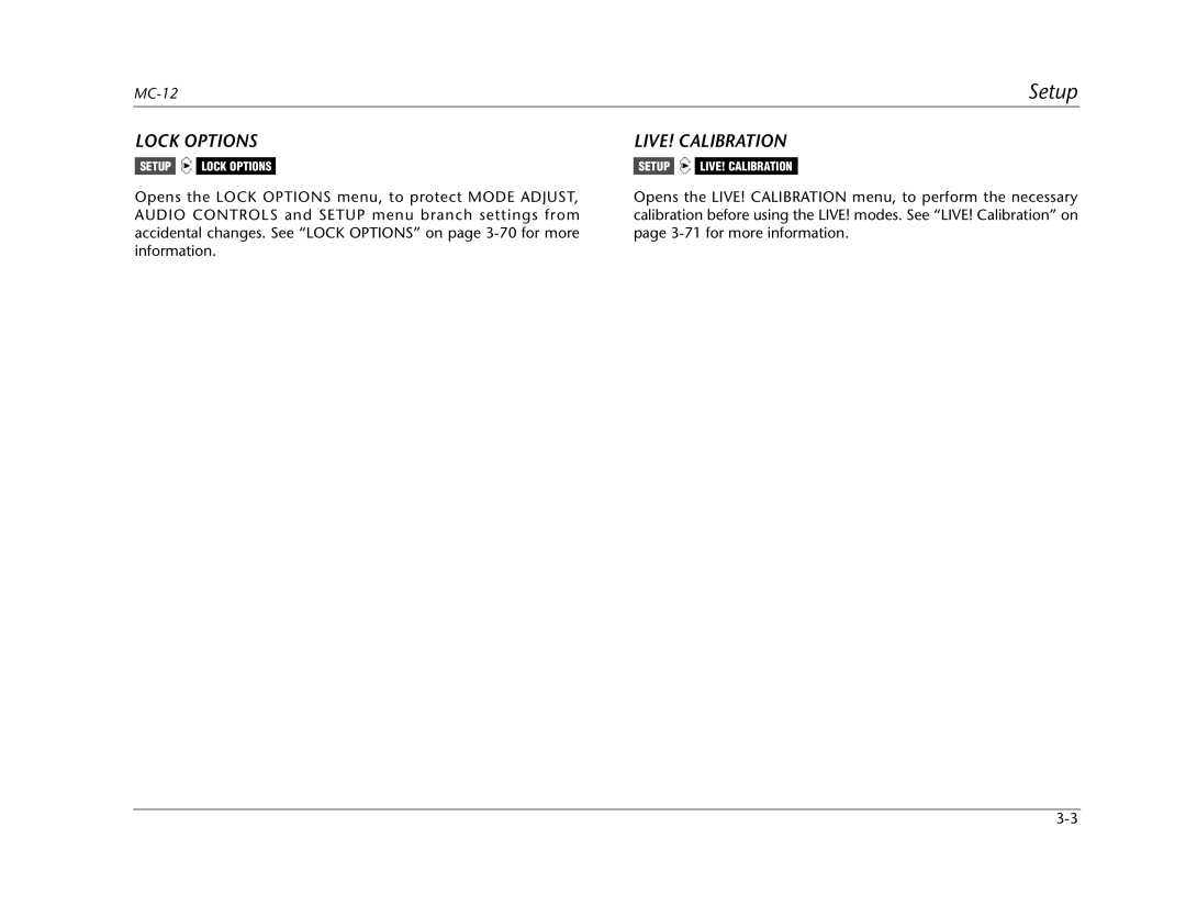 Lexicon MC-12 manual Lock Options, LIVE! Calibration 